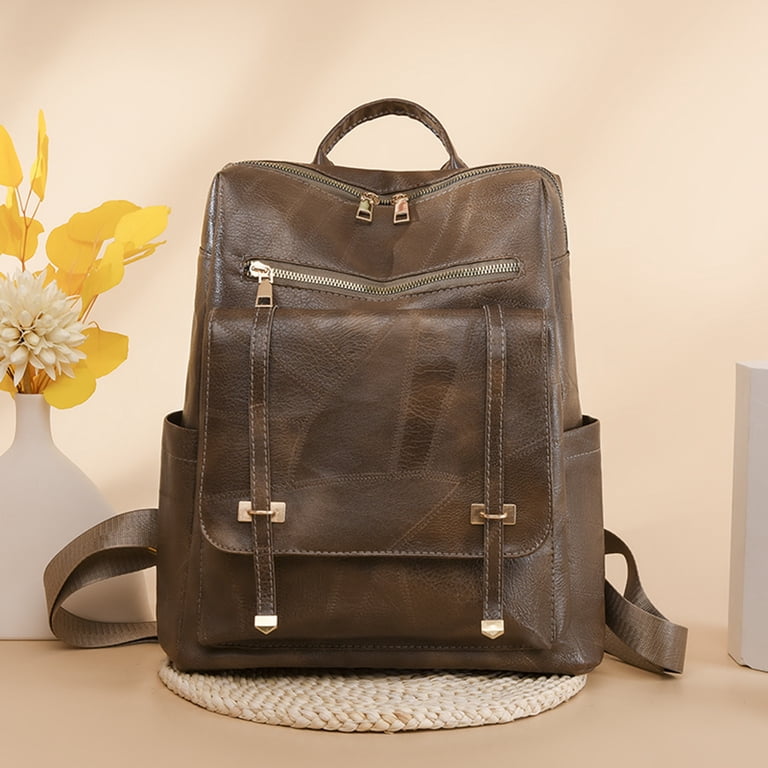 Casual Daypack for Women PU Leather Retro Style Multi Pocket  display picture 3