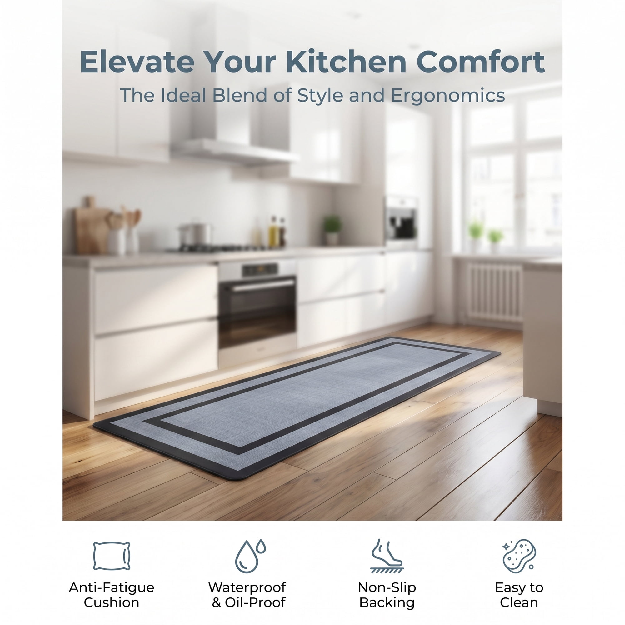 Unique Bargains Geometric Anti Waterproof Oil Resistant Non Slip Floor Rug Black 47" x 18"