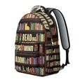 thumbnail image 2 of Bookstore Books Coffee Students Backpack I'd Rather Be Reading Design, Educational Bookshelf School Bag with Bookmark Motif, Adjustable Straps for Students, 2 of 4