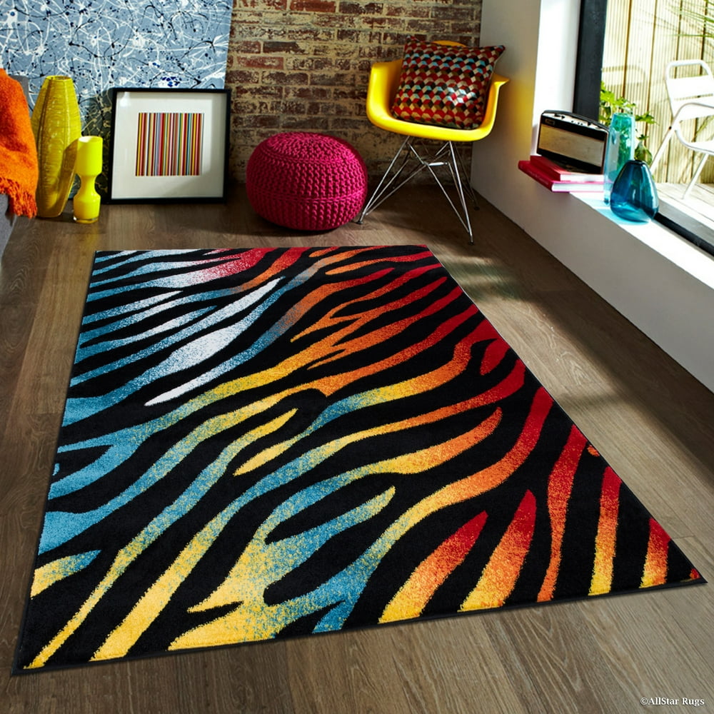 Allstar Woven Quality Frieze. Burst of Vibrant Colors. Contemporary Modern Animal Print Area Rug