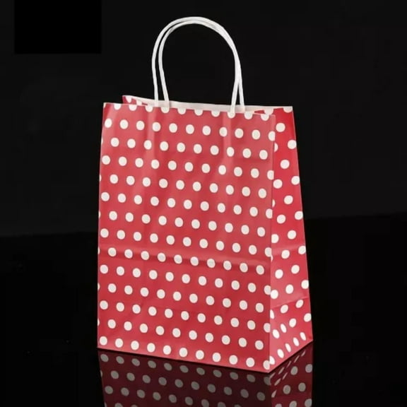 Red Holiday Gift Bags W/ White Polka Dot Design 15X8X21Cm (Pack Of 12)