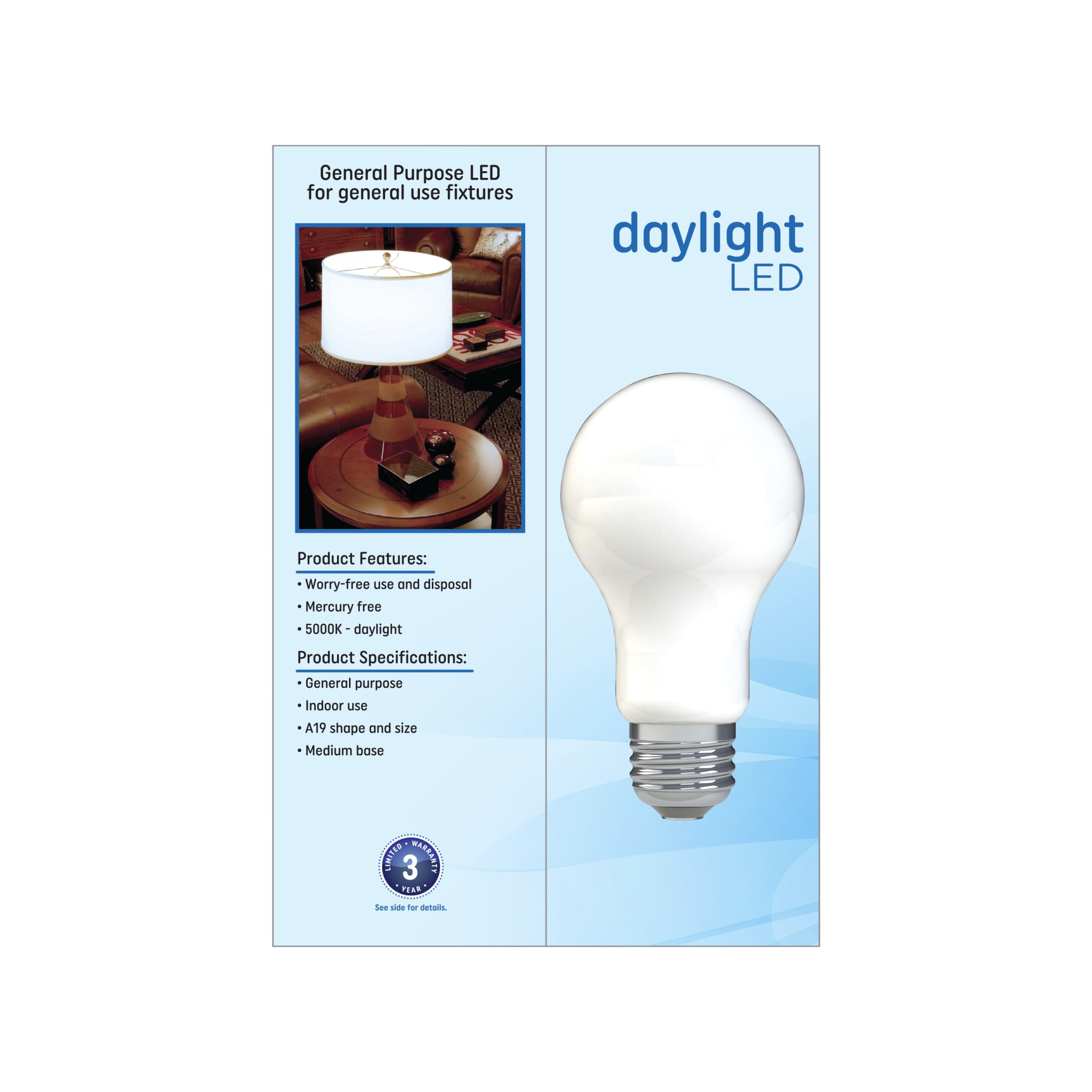 (4 pack) GE LED Light Bulbs, 60 Watt, Daylight, A19 Bulbs, Medium Base, Frosted Finish, 9yr, 4 Pack