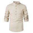 thumbnail image 2 of ZCFZJW Mens Button Henley Shirts Casual Roll-up Long Sleeve Solid Color Stand Collar Business Work T-Shirts Trendy Slim Fit Basic Workout Tees Tops Khaki XL, 2 of 7