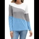thumbnail image 3 of Blusas de Bloque de Color para Mujer, Estilo Túnica Informal de Larga con Cuello Redondo, Tipo Jersey. y Azul XXL, 3 of 8
