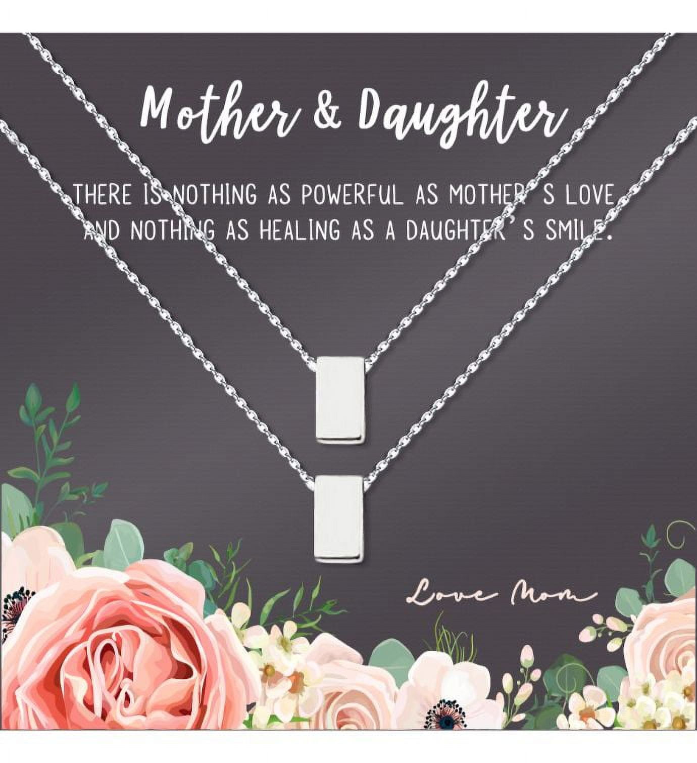 Mother and Daughter Matching Cube Card Necklace, Matching Mother's Day Gift for Her, Mom and Daughter Jewelry, Mom and Daughter Cube Necklaces [Silver Cube, No-Personalized Card]
