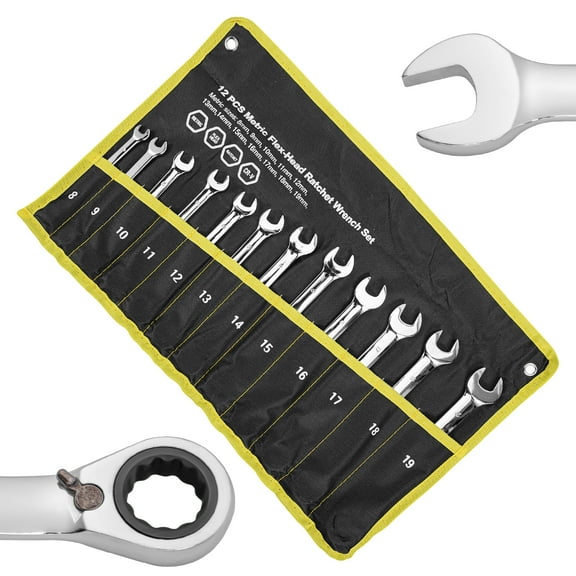 Litake 12 Pcs Reversible Ratcheting Combination Wrench Set Metric 8mm-19mm Chrome Vanadium Steel Ratchet Wrenches Set