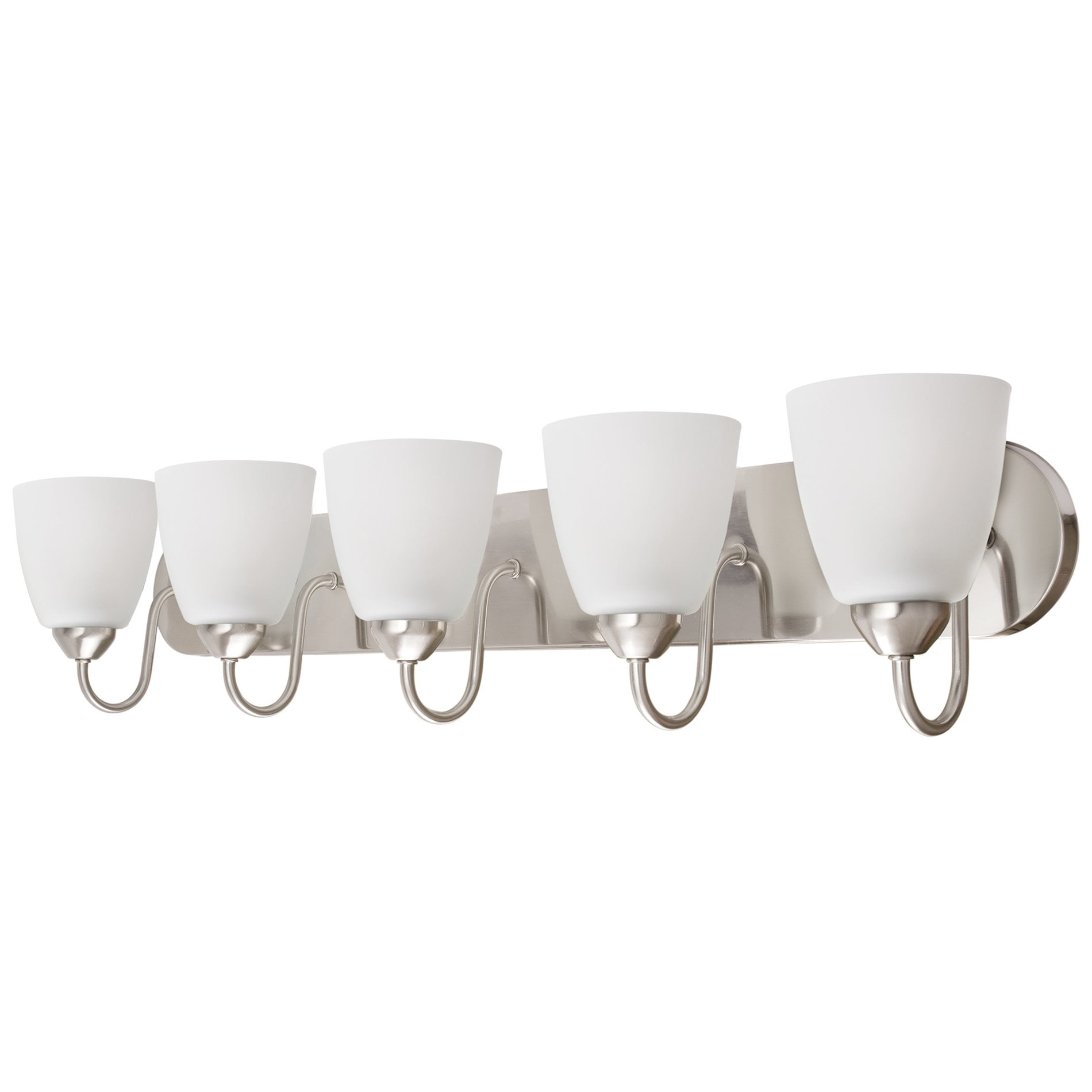 6-Light Vanity Light Bathroom Fixture Brushed Nickel Etched Glass Shades