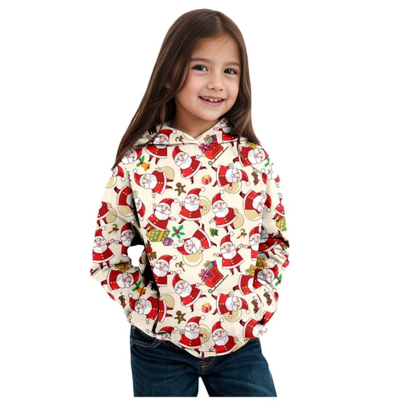 RUTAYY Girls Hoodie Christmas Cartoon Print Long Sleeve Pullover Sweatshirt Cozy Soft Warm Fall Winter Daily Wear Top, Red