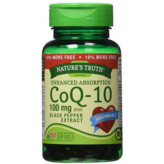 Nature's Truth Enhanced Absorption CoQ-10 100 mg, Black Pepper Extract 50 ea (Pack of 2)