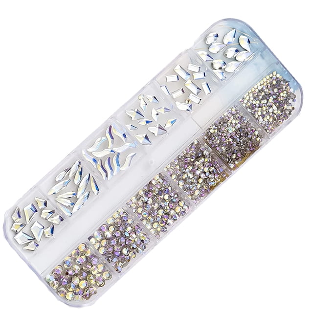Cristales Diamantes de imitación para decoración de uñas, Cuentas de diamantes de imitación con parte posterior plana, Cristal de vidrio de múltiples formas