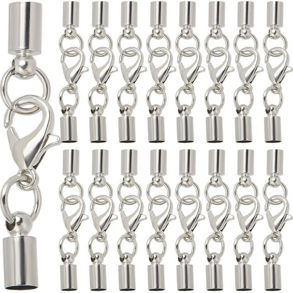 1 Box 50 Sets Lobster Clasp Connector Cord Ends Clasps Bulk Silver Metal Brass Barrel Crimp Bead Tip Cords End Claw Clasp for Jewelry Making Bracelet Necklace DIY Crafts Accessories