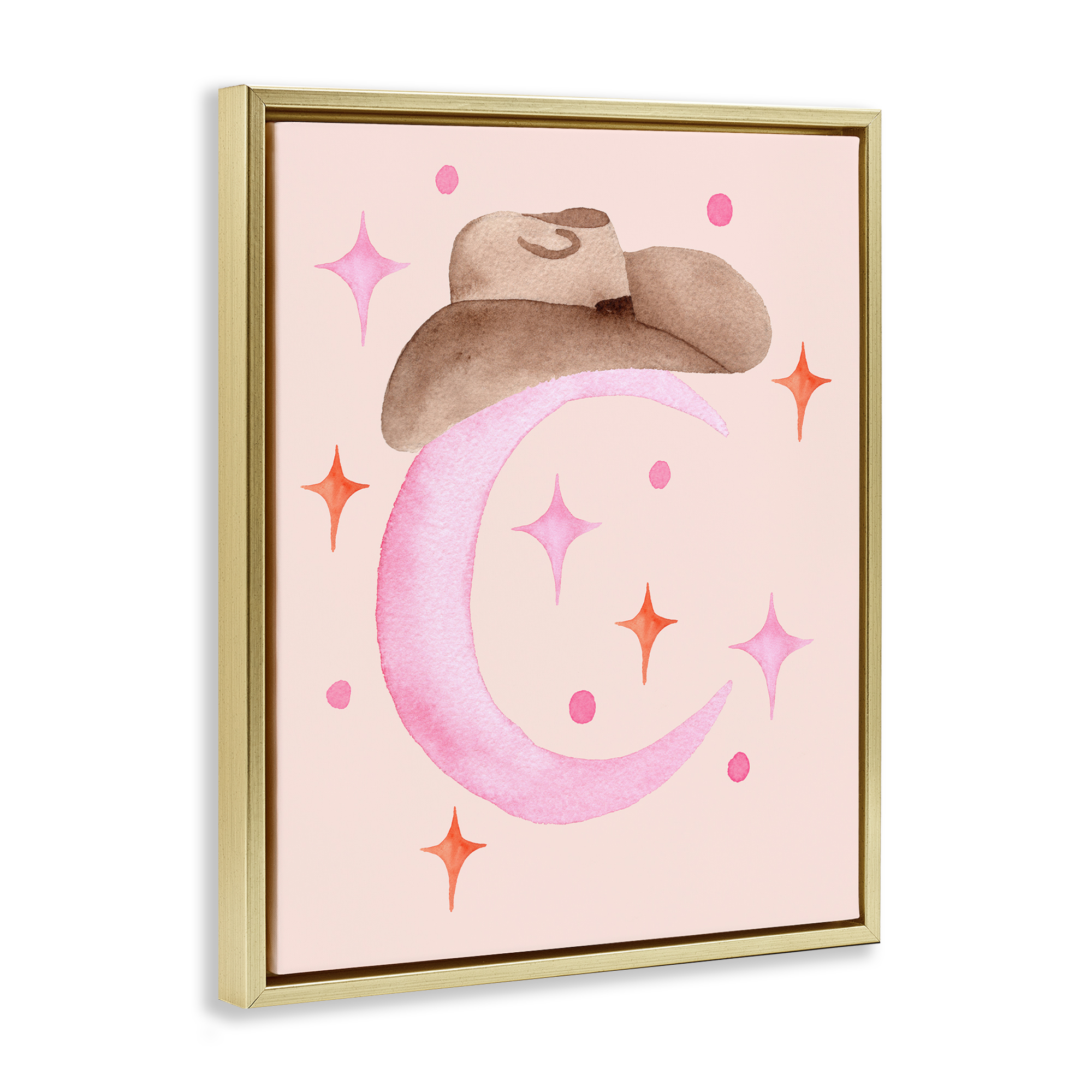 Moon Cowgirl Hat Gold Framed Floater Canvas Wall Art, design by Nina Jacobs