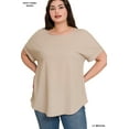thumbnail image 2 of Zenana Women's Round Neck Heavy Woven Boat Neck Rolled Short Sleeve Blouse Top, 2 of 3