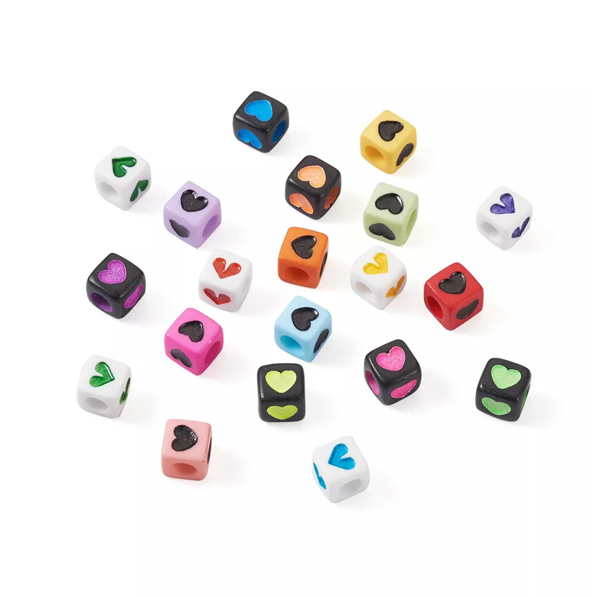 EOEMY 450Pc 7mm Cube With Heart Opaque Acrylic Large Hole Beads Pony Loose Spacer Bead
