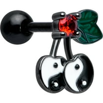 Body Candy 16 Gauge 1/4 Red CZ Gem Black Yin Yang Cherry Cartilage Tragus Earring Stainless Steel for Women