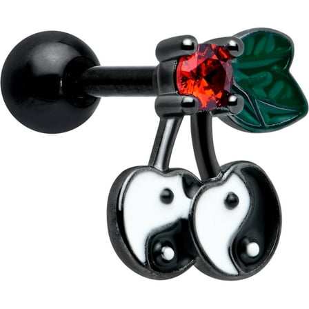 Body Candy 16 Gauge 1/4 Red CZ Gem Black Yin Yang Cherry Cartilage Tragus Earring Stainless Steel for Women