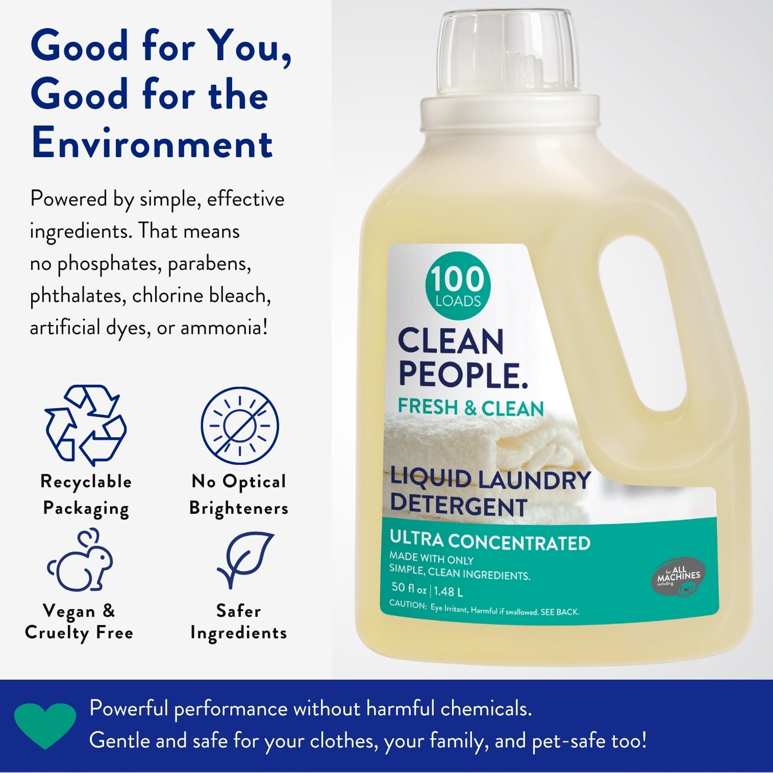 Clean People Liquid Laundry Detergent, Safer Ingredients, Fresh Scent, 200 Load