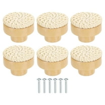 Uxcell 6 Pack Rattan Dresser Knobs, 1.57" Handmade Wicker Woven Drawer Knobs Round Beech Wood Cabinet Knobs with Screws for Furniture Wardrobe Cupboard, White