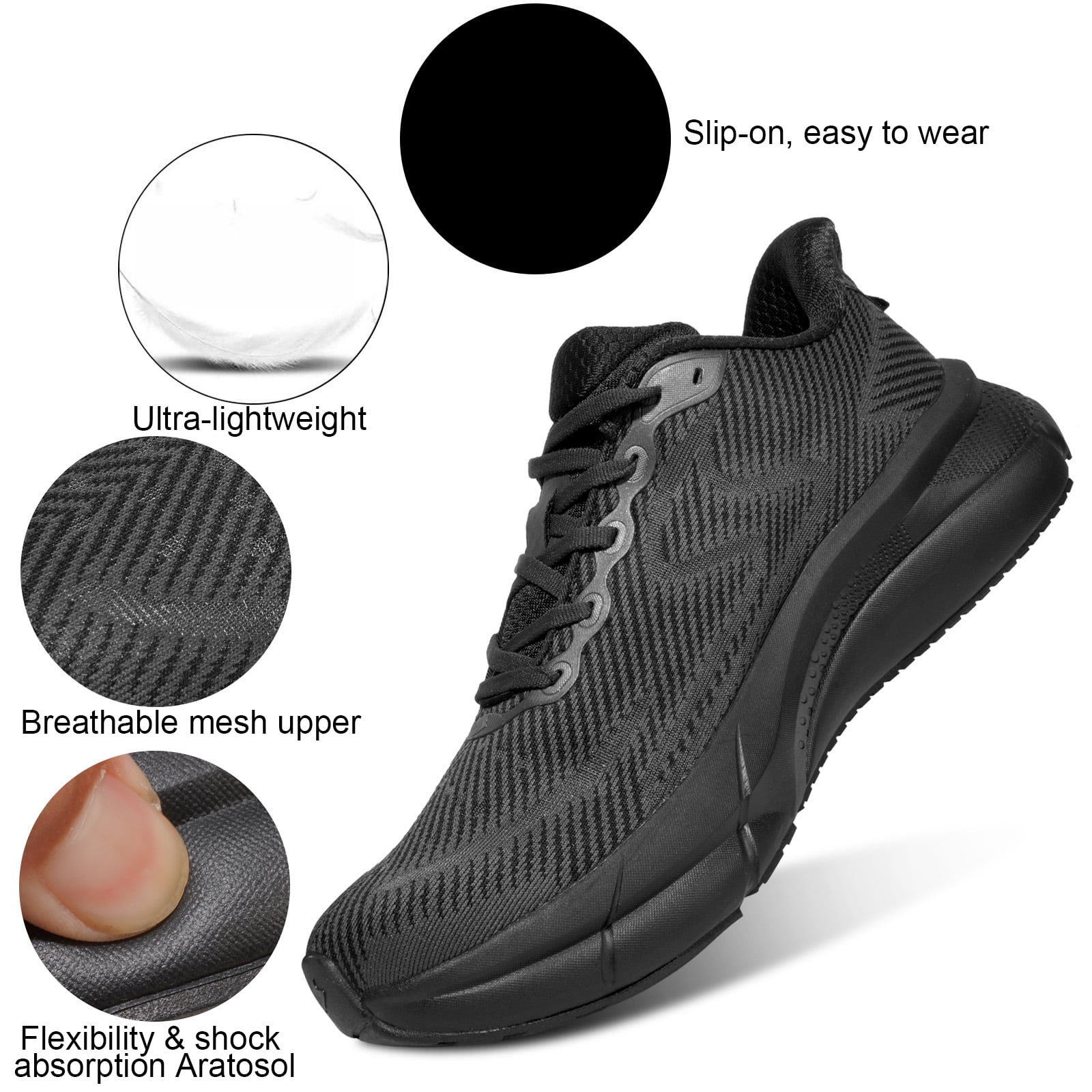 Men’s Lightweight Running Shoes Women's Stylish Athletic Sneakers for Walking Workout Gym Tennis Cross-Training Black Size 6.5