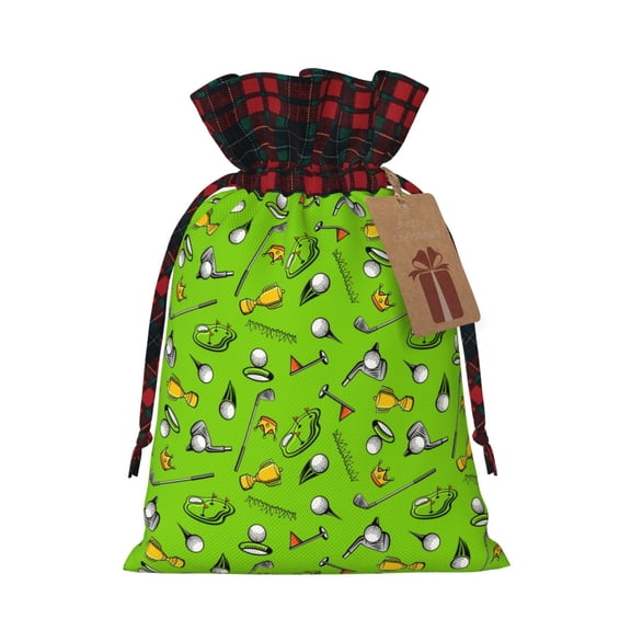 Vsdgher Golf Sport Club Christmas Drawstring Bags Xmas Burlap Bags Pouches Xmas Elements Wrapping Bags for Candy Goody Birthday Wedding-Black
