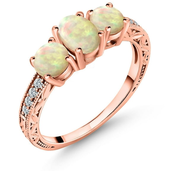 Gem Stone King 1.23 Ct Oval Cabochon White Ethiopian Opal 18K Rose Gold Plated Silver Ring (Size 8)