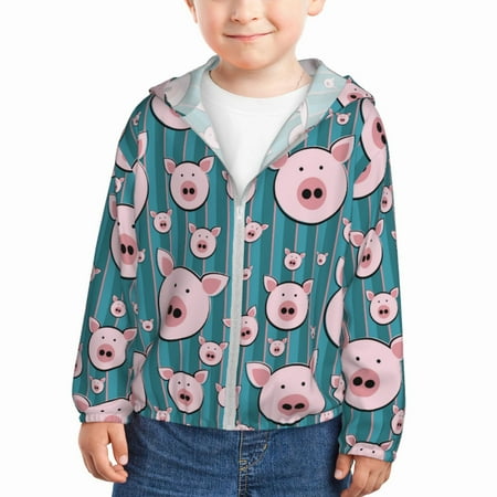 

Gaeub Funny Pig Faces Print Athletic Sun Protection Hoodie for Kids Long Sleeve Outdoor UV Shirt Running Fishing Top for Boys Girls-5 Years