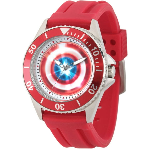 Avengers: 75th Anniversary Shields MenHonor Stainless Steel Watch, Red Bezel, Red Rubber Strap