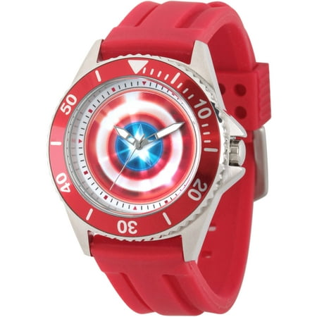 Marvel's Avengers: 75th Anniversary Shields Men's Honor Stainless Steel Watch, Red Bezel, Red Rubber Strap