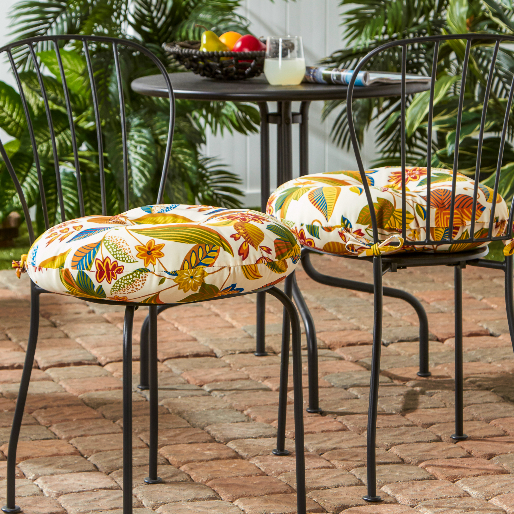 Greendale Home Fashions 18" x 18" Multi-color Floral Round Bistro Chair Outdoor Seating Cushions with Water-Resistant, Stain-Resistant and Fade-Resistant (2 Pieces) - image 3 of 6