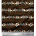 thumbnail image 1 of Soimoi Brown polyester Crepe Fabric Pine Leaves & Floral Stripe Printed Fabric 1 Yard 42 Inch Wide, 1 of 3
