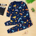 thumbnail image 2 of NOLDARES Toddler Baby Boy Fall Winter Outfit 2pcs Graphic Clothes Long Sleeve Sweatshirt Pants Set Lightweight Outfits Clothing(Navy,3-6 M), 2 of 4