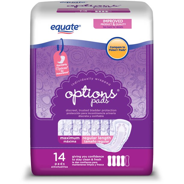 Equate Options Incontinence Pads for Women, Maximum Strength, Regular
