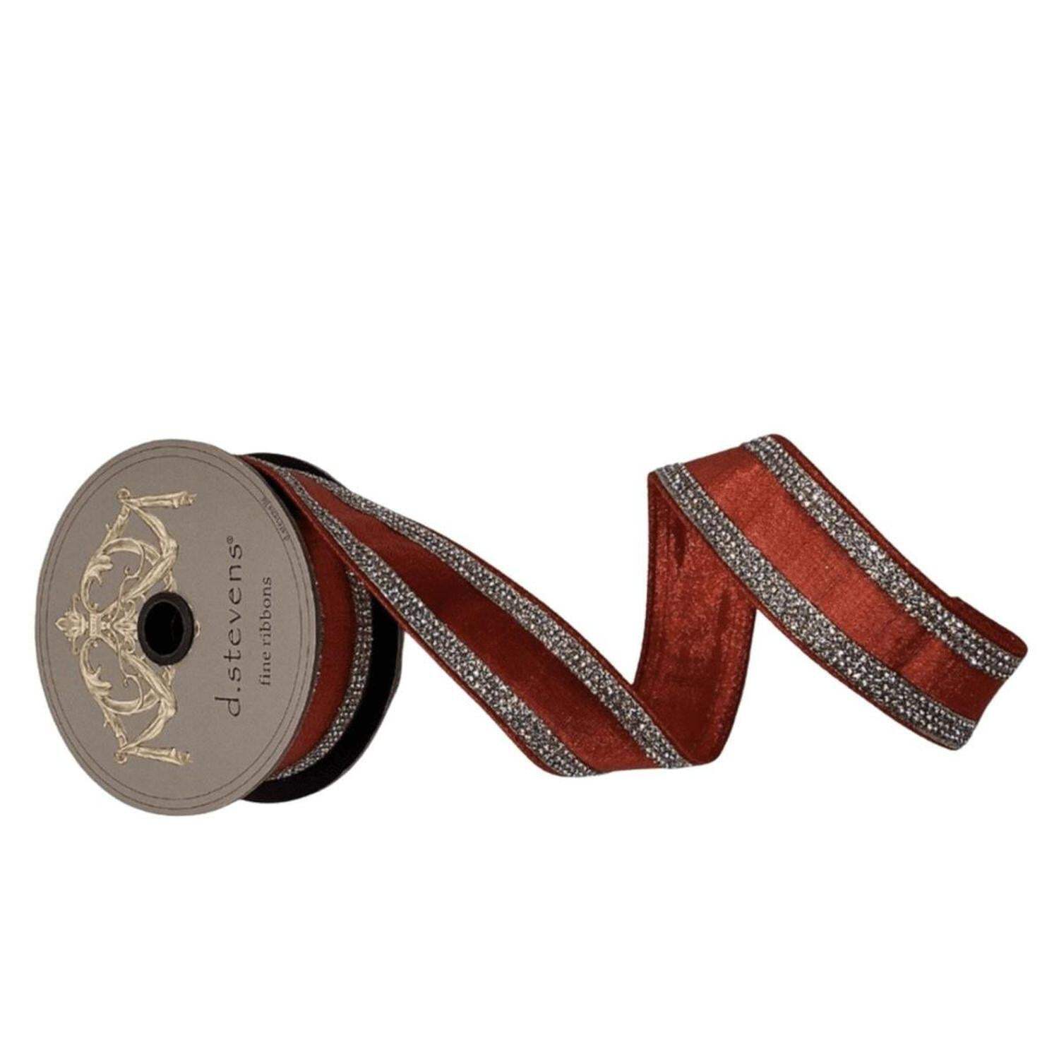 1.5" Metallic Dupion Jewel Stripe Ribbon: Red (5 Yards)