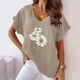 thumbnail image 1 of Fiudx Liquidación de Ofertas Flash Camiseta de Manga Corta con Mangas Informales de Algodón y Cáñamo con Cuello En V y Estampado de Girasoles para Mujer, 1 of 6