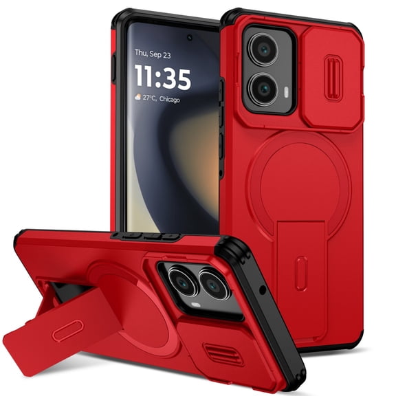 SELOZKE Compatible with Motorola Moto Edge 2024 Red Phone Holder, Magnetic Protective Phone Case
