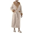 thumbnail image 4 of uublik Men's Hooded Bathrobe Fleece Bathrobe Spa Style Bath Robe Absorbent Shower Robe Lightweight Towel Bathrobes Beige, 4 of 5