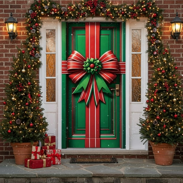 Cortina Navideña para Puerta | Decoración Festiva de Pared | Multicolor, Nailon y Elastano | 89 X 180 Cm | 1 Unidad | Decoración para Fiestas Navideñas