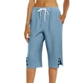 thumbnail image 5 of HKYNLAG Capri Pants for Women Petite Pull On Knee Length Cotton Linen Capris Summer Straight Leg Loose Beach Shorts with Pockets Blue 2XL, 5 of 7