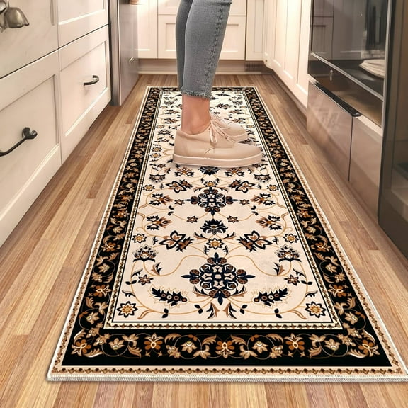 Boho Runner Rug, 2*6 ft Runner Rug Non Slip Washable, Kitchen Runner Rug, Bathroom Runner Rug, Hallway Runner Rug, Entryway Runner Rug, Floral Runner Rug for Entryway Indoor