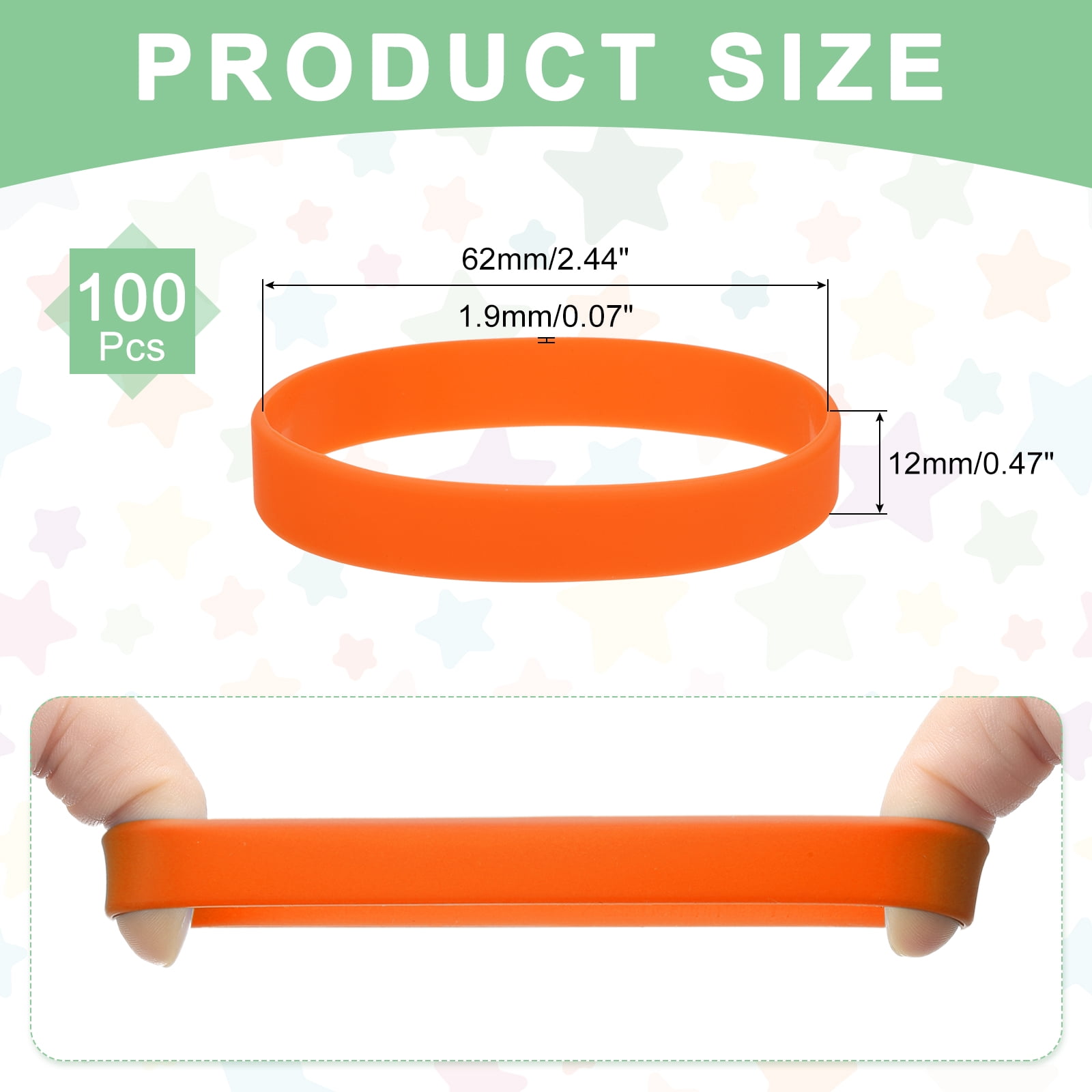 100Pcs Silicone Rubber Bands Non-slip 4 Inch Flat for Books, Dark Orange