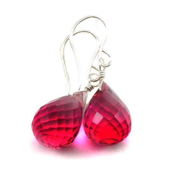 Sterling Silver Simulated Watermelon Pink Tourmaline Earrings Rounded Briolette Teardrops