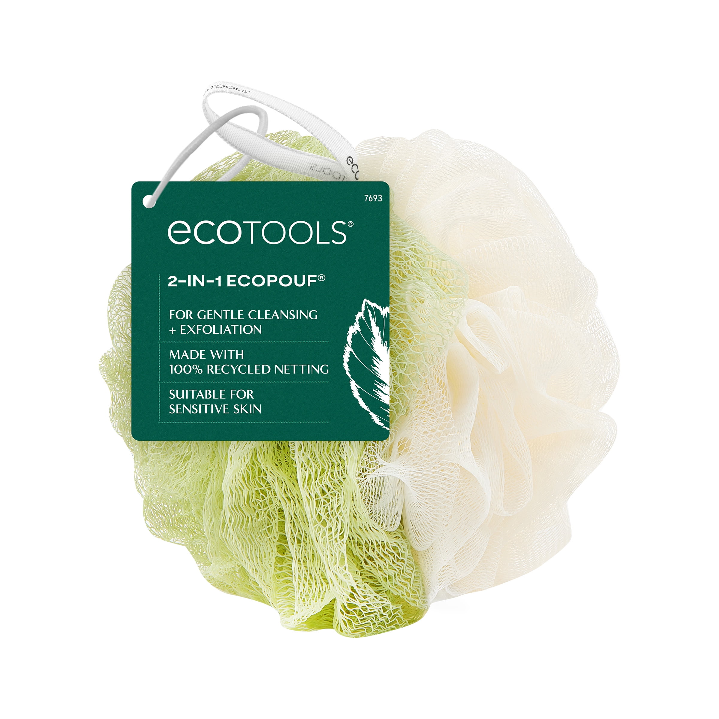 (3 pack) EcoTools 2-in-1 Bath Pouf for Whole-Body Cleansing, Green & Cream Loofah, for Adults 1 Count