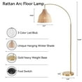 thumbnail image 6 of SUNMORY 72 inch Arched Rattan Floor Lamp, Fabric Retro Boho Farmhouse Rustic Standing Lamp for Living Room, Bedroom, Office, 9W & Foot Switch &  3 Color Temperature, Gold, 6 of 9
