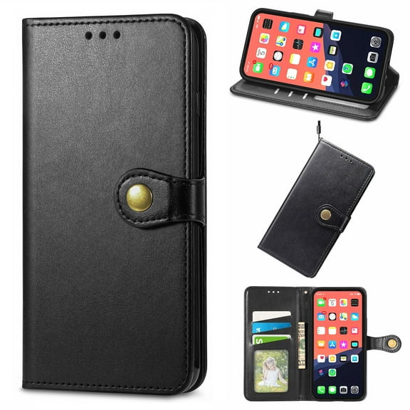 Compatible with iPhone 13 Case and Cover, Allytech Wallet Money Pocket Card Slots Book Style Kickstand Magnetic Snap Removable Wrist Strap Protective Case for iPhone 13 2021, Black