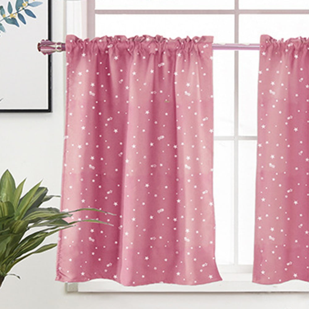 Monfince Gold Foil Star Short Curtains Kitchen Half Curtain Rod Pocket