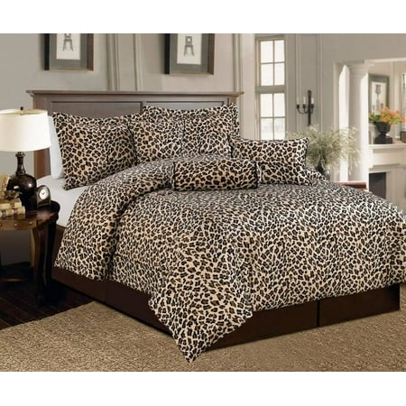 Legacy Decor 5 Pc Brown and Beige Leopard Print Faux Fur, Twin Size Comforter Bedding (Best Bedding For Leopard Gecko)