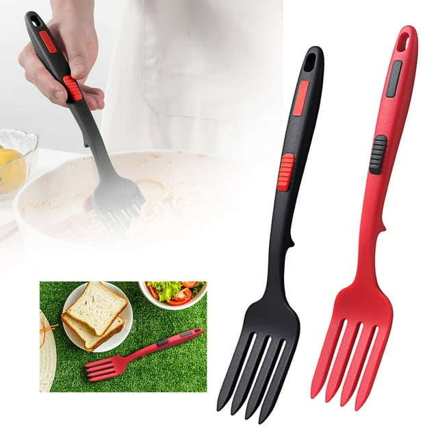 ZTTD 2 Pcs Silicone Flexible Long Handler Forks, 11.6 Inch Heat Resistant Cooking Tool, Non Stick Mixer for Ingredients, Food Mash, Egg Whisk, Red+Black