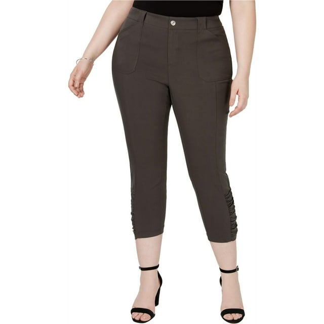 I.N.C Pantalons Décontractés Raccourcis pour Femmes, Vert, Grande Taille, 16W