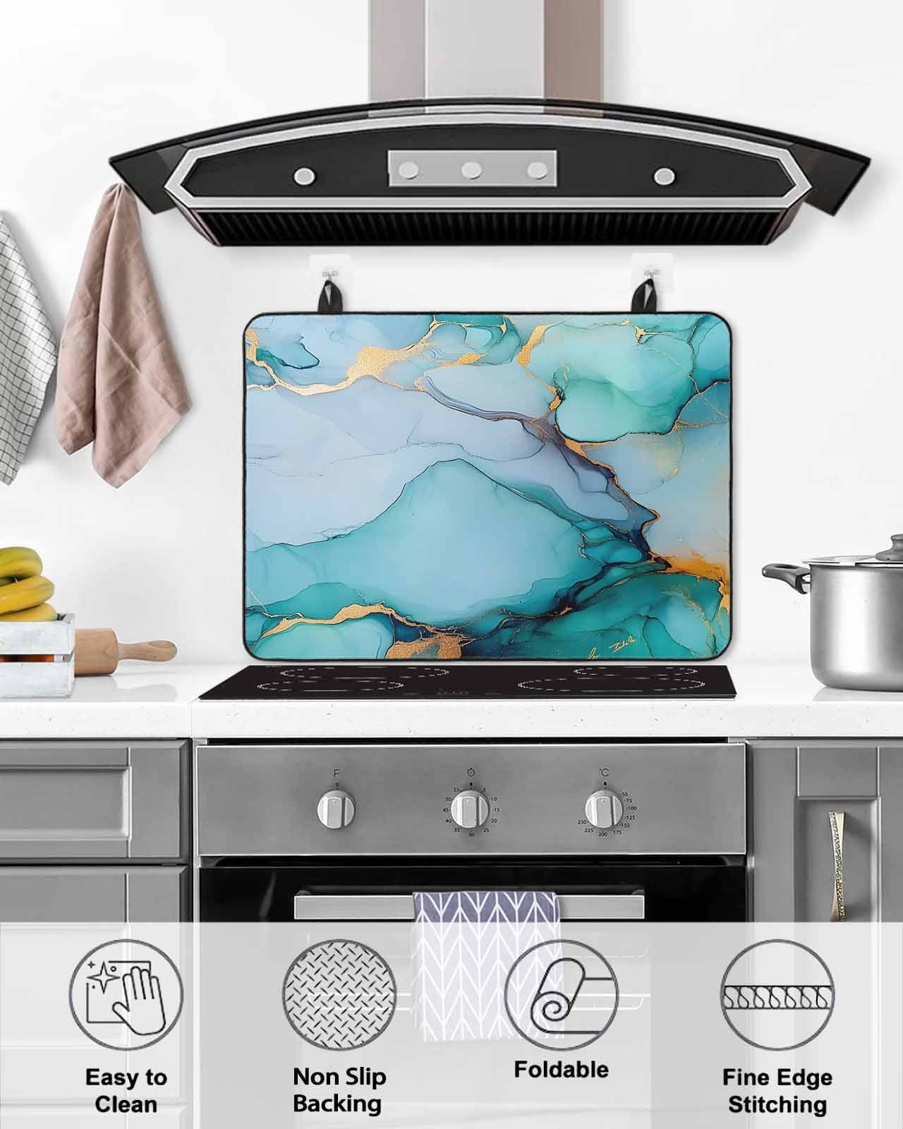 nqOlkjepod Large Induction Cooktop Protector Mat 36"x21", Teal Marble Stove Top Covers for Electric Stove, Green Blue Abstract Art Aesthetic Decorative Stove Burner Cover Mats, Glass Top Stove Cover