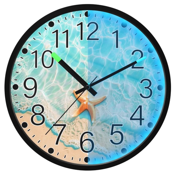 Ryvnso Sea Starfish on Beach 12 Inch Night Light Wall Clock Silent Battery Operated Luminous Clocks